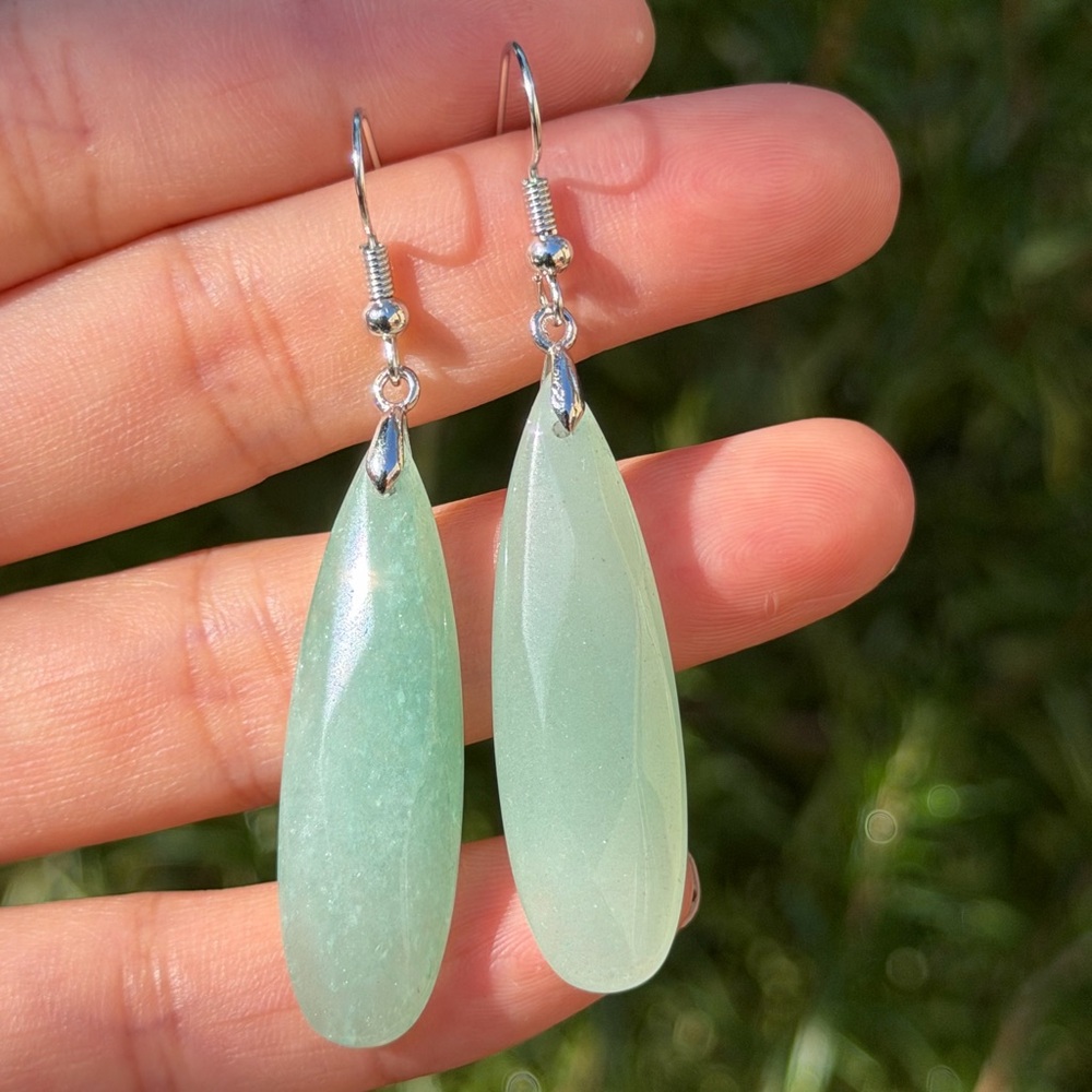 925 silver plated faceted green aventurine drop earrings 0546